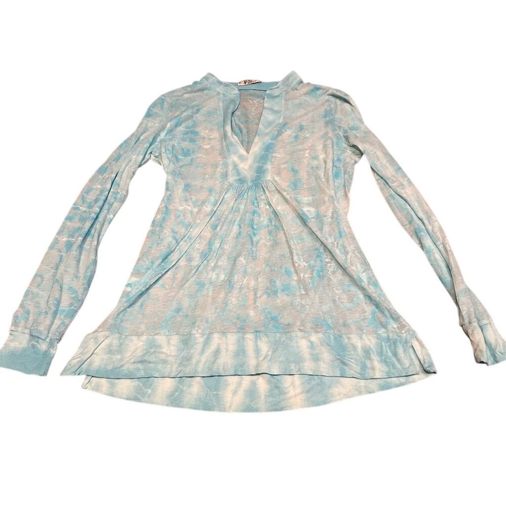 Women's XS Blue Tie Dye Long Sleeve Tunic Top Y2K Fairy